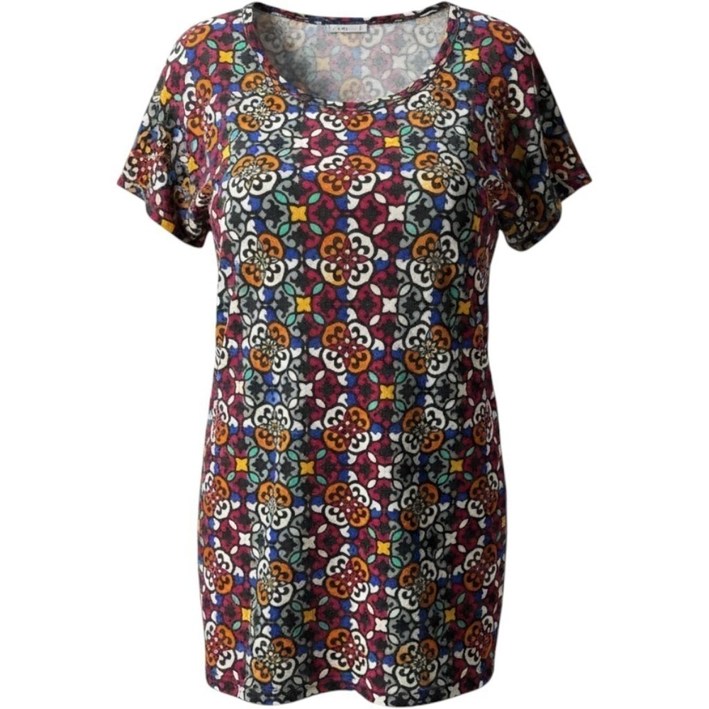 LuLaRoe Randy Tee Womens 3xl Multicolor Stained Glass Medallion Raglan Top Indie